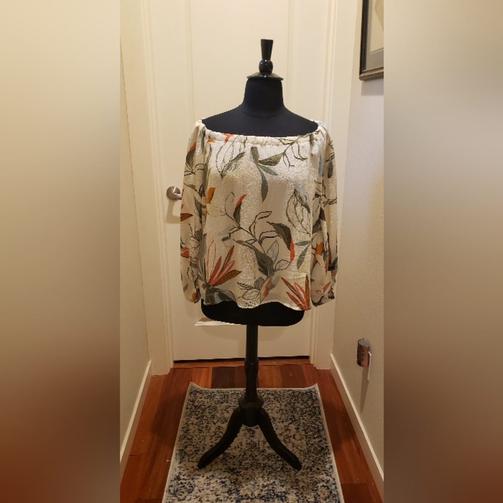 A New Day Womens Cream And Multicolor Botanical Blouse